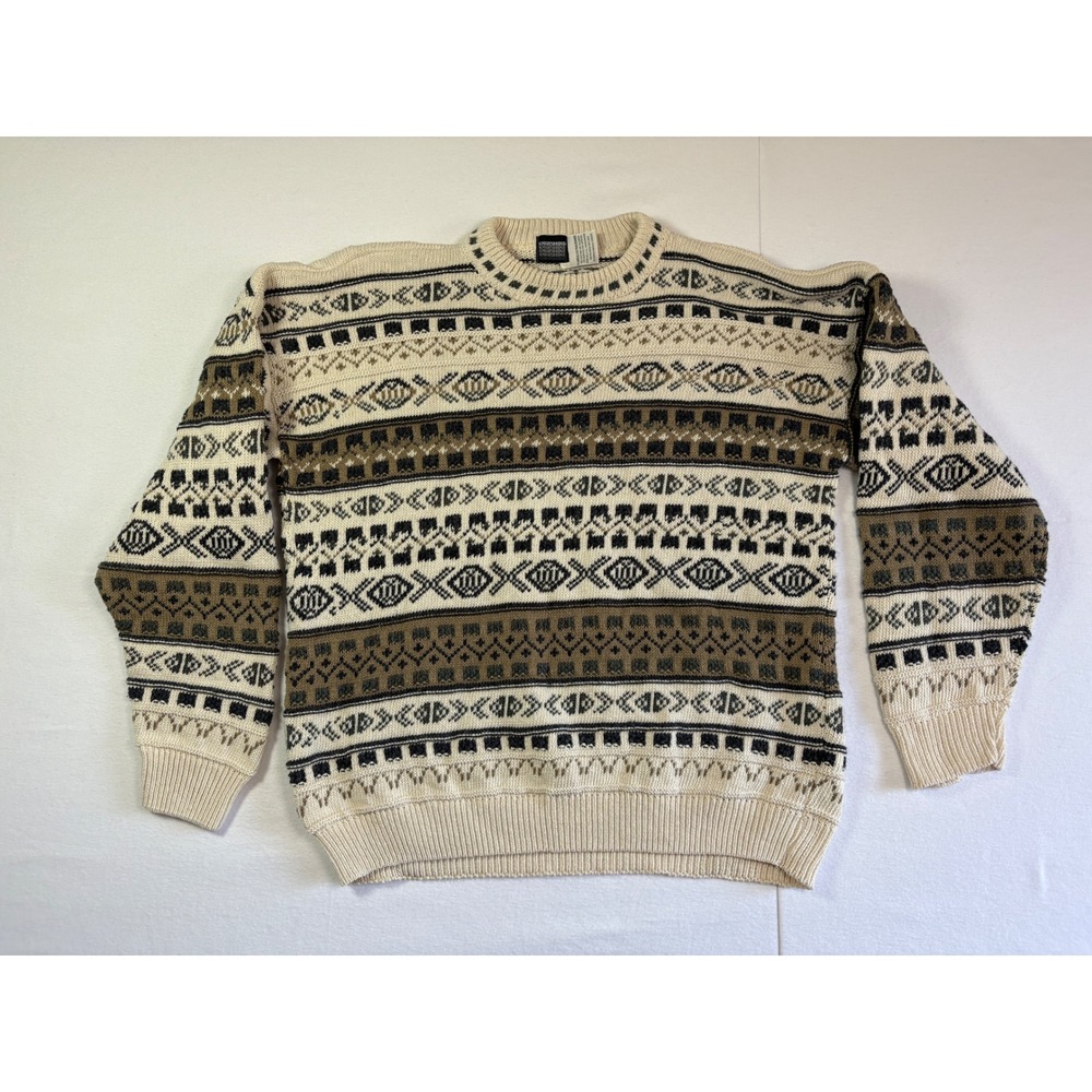 Knight Bridge‎ Mens Vintage Fair Isle Geometric Crewneck Sweater XL